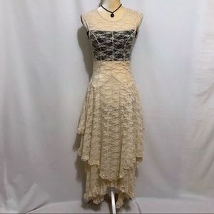 Free People NWT French Court Sheer Lace Tiered Dress Women S